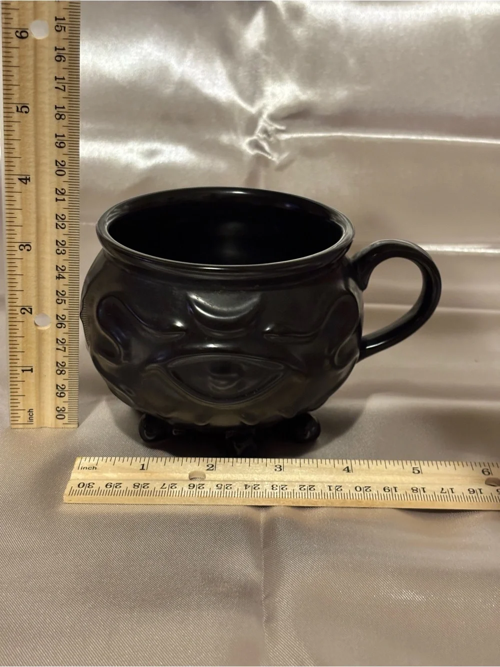 Black Cauldron Ceramic Mug. Halloween. Embossed.